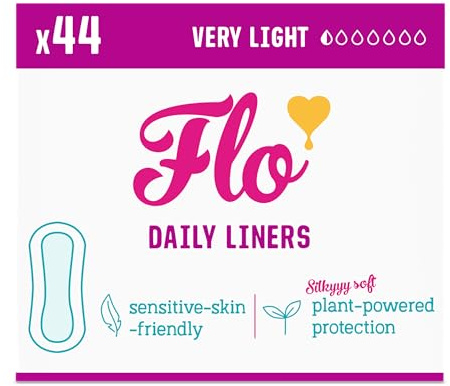 Flo - Daily Liners (44 Pack) - Organic Bamboo Panty Liners for Women - Very Light Flow - Wrapped, Ultra-Thin - Absorbent, Soft & Breathable - Fragrance Free - Vegan & Cruelty Free