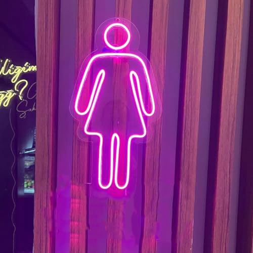 Female Fun Toilet Neon Sign LED Toilet Light Up Bath Signs Women Symbol Funny Wall Decor for Bathroom Restroom Restaurant Bar Shop Home 18 inches