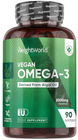 Vegan Omega 3 Supplement - 2000mg per Serving - 90 Softgels - 45 Days Supply - Derived from Algal Oil - 2 Softgels a Day - DHA and EPA-Rich Oil - Omega-3 Nutritional Supplements