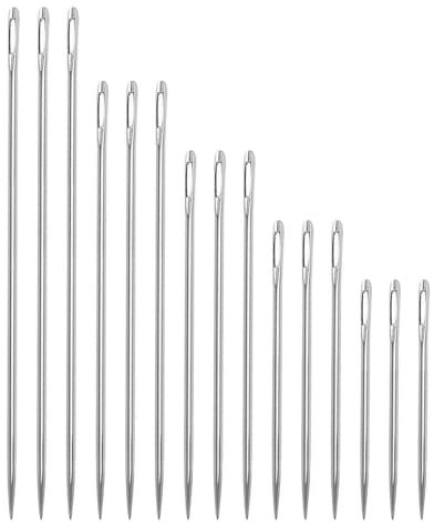 Long Sewing Needles, 15pcs Large Eye Embroidery Upholstery Needles Hand Sewing Leather Weaving Needle for Repair Stitching 5 Sizes