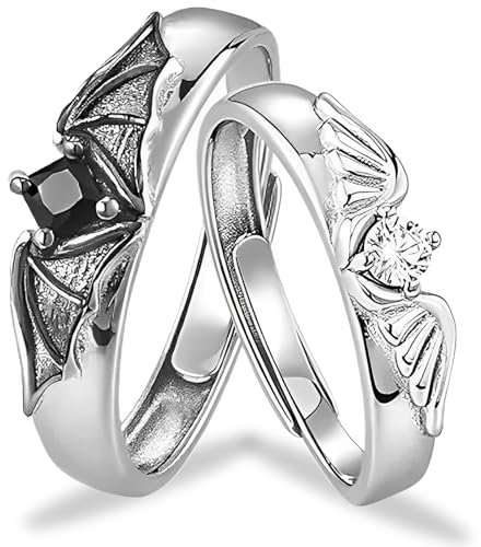 ZEPIQOR 1 Paar Trauringe,Herz Ring Set,Damen Ringe Silber,Matching Rings Freundschaftsringe,Ring Schmuck Ringe,Engel Und Dämonen,Geschenk Für Ehefrau Mann Freundin Freund