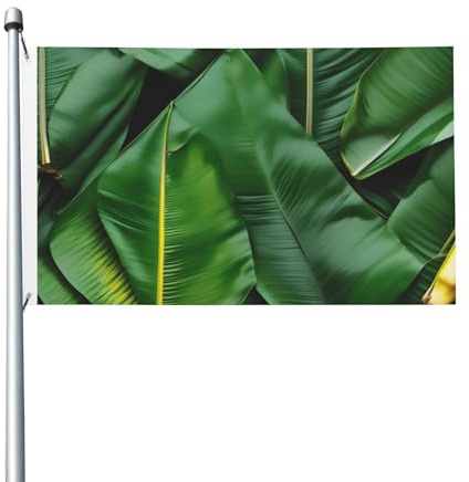 Drapeau double face pour intérieur et extérieur - Motif feuilles de bananier - Pour jardin, cour - Bannière décorative - Taille 0,9 x 1,5