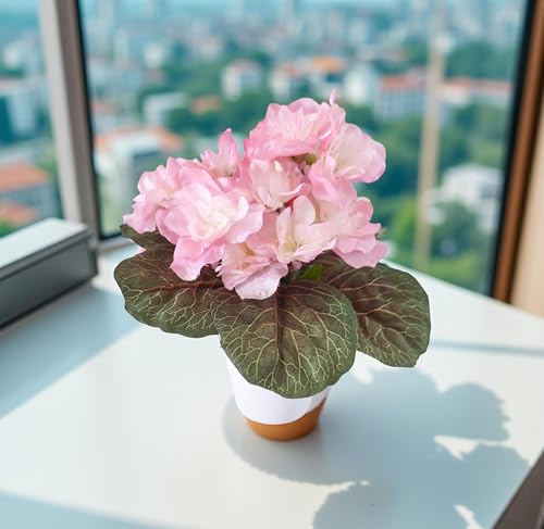 6 Pastel Pink Artificial Miniature African Violet – Faux Potted Flower for Crafts, Home Décor & DIY Floral Arrangements