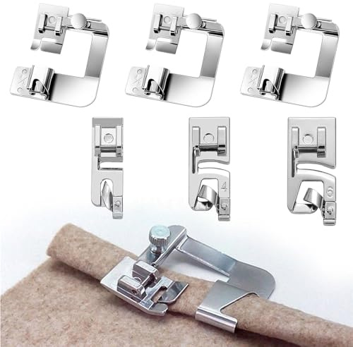 Koprek 6 Sewing Machine Presser Feet Kit, Adjustable Rolled Hem Foot, 3 Pcs Narrow Rolled Hem Sewing(3mm/4mm/6mm), 3 Pcs Wide Rolled Hem Foot Set(4/8inch,6/8inch,8/8inch), for Home Sewing Machines