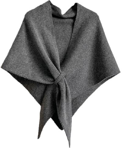 Fuimsul Women Elegant Knit Triangle Shawls Wraps Trendy Solid Color Tie Up Knotted Pashmina Scarf Sweater Fall Winter (Dark Grey)