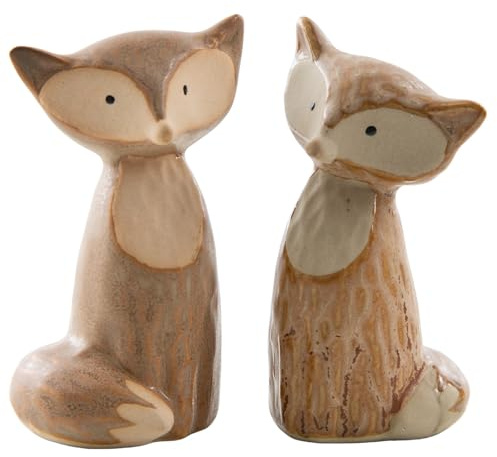 Logbuch-Verlag Juego de 2 figuras de zorro – de gres – Beige – 9 cm de alto – zorros decorativos en aspecto natural – Decoración otoñal para mesa o alféizar de ventana