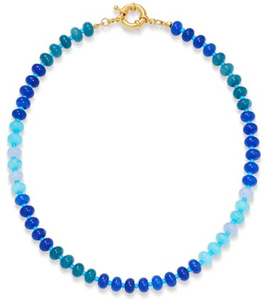 CLASSYZINT Beaded Choker Necklace for Women Blue Stone Bead Necklace Boho Beach Necklace