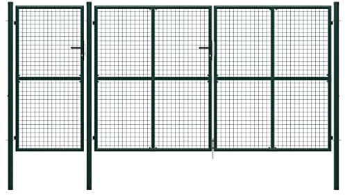Portail d'entrée à double battant, en acier, 400 x 150 cm, vert, pour jardin, terrasse