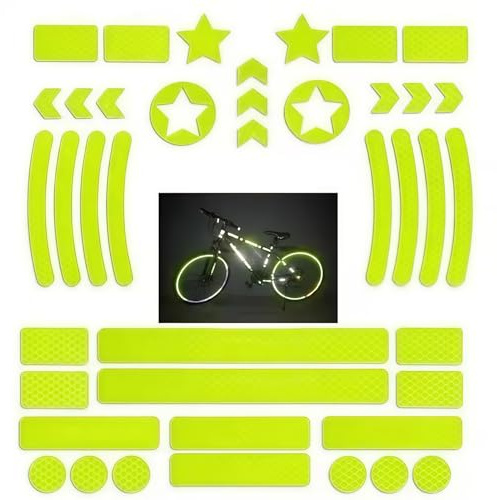 wangyun 42 Pcs 8-Shape Reflective Stickers, High Night Visibility Safety Tape, Helmet Bicycle Motorcycle Car Driveway Reflector Accessories (Green)