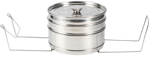 Qudinip Olla de Apilable de 3 Niveles, Juego de Olla de de Acero Inoxidable para Olla a Presión con Tapa de Ajuste Seguro, Apta para Lavavajillas para Verduras, Carne, Pescado, Arroz