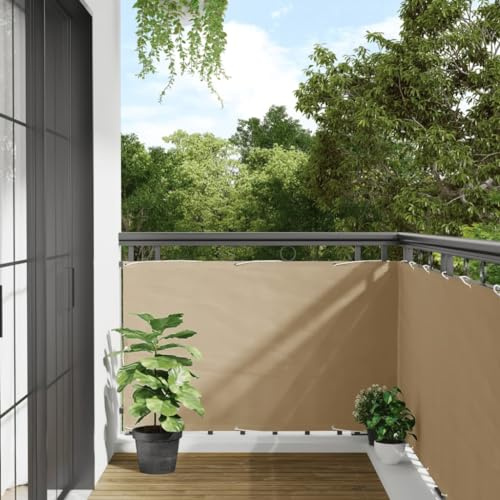 Mokuyary Protector de privacidad para balcón, color beige, 90 x 300 cm, tela Oxford, revestimiento de balcón, cubierta opaca contra el viento para jardín, terraza, exterior