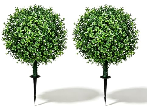Juego de 2 bolas de boj artificiales de 60 cm, planta artificial de boj con estaca, plantas artificiales como flores falsas reales, plantas de plástico para salón, dormitorio, oficina, jardín (brote