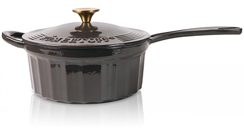 Römergryta gjutjärn kastrull med lock 22 cm – kastrull emalj, alla typer av spisar inklusive induktion, ugnssäker 250 °C, för såser risotto fondue, PFAS-fri, antracit