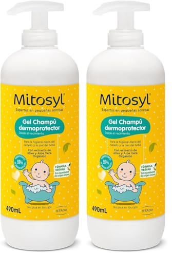 Mitosyl, Gel Champú Dermoprotector, Higiene Suave, Piel Sensible y Atópica, No Pica en los Ojos, Desde el Nacimiento, 490ml (Paquete de 2)