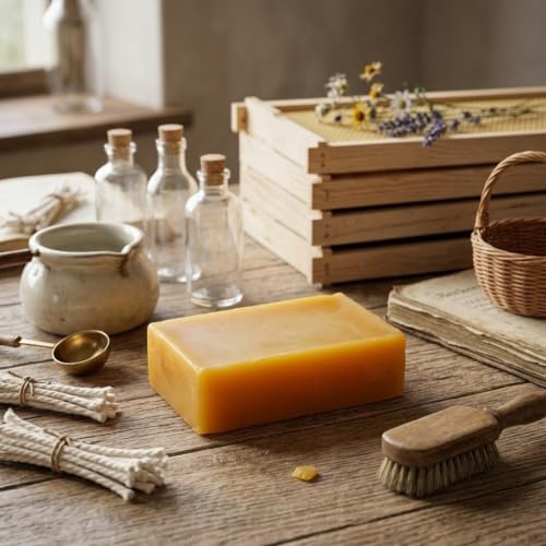 DAZZLEEX Bloque de cera de abeja natural para suministros de apicultura, cuidado de muebles y cosméticos, barra de cera amarilla pura para sellado de acabado de madera e hidratación de la piel, 1