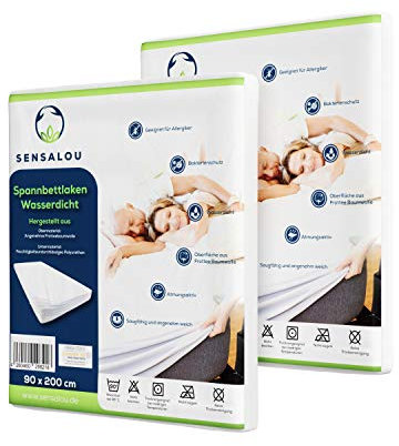 Sensalou Spannbettlaken Wasserdicht 90x200 cm 2er Pack – Matratzenschutz Laken für Einzelbett & Pflegebett – Atmungsaktive Betttuch Inkontinenz Nässeschutzauflage – Geräuschlos & Waschbar bei 95 °C