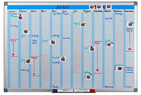 Relaxdays Whiteboard, Jahresplaner, abwischbar, magnetisch, Planungstafel mit Stiftablage, Magnetwand 60 x 90 cm, weiß
