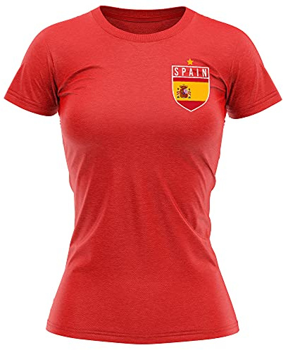 Camiseta de fútbol de España para mujer - Camiseta retro con insignia de la bandera de España - Camiseta de fútbol americano europeo 2020 - Torneo de España 2021 Footy Soccer Top, rosso, S