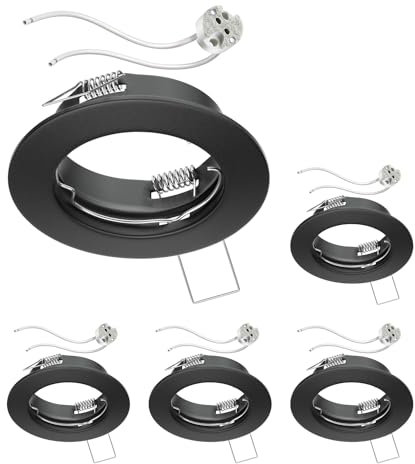 ledscom.de 5 Stück Decken-Einbaurahmen FERE Einbaurahmen schwarz matt (LED/Halogen/MR16/50mm) inkl. GU5.3 Fassung