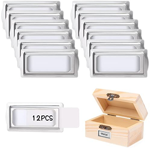 12 Pcs Self Adhesive Metal Bookplates for Books Card Horizontal Clip Label Holders Metal Drawer Tag Silver Label Plate for Office Library Book File Cabinet Drawer Tag Teacher School Classroom