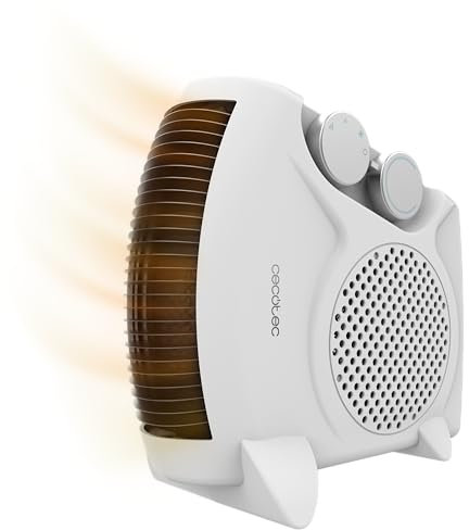 Cecotec Riscaldatore elettrico a basso consumo ReadyWarm 2000 Max Dual White. Termoventilatore da 2000 W, oscillazione a 65°, 3 modalità, termostato regolabile, area di copertura 20 m2, bianco