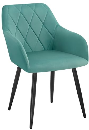 WOLTU Sillas de Comedor, Respaldo Medio de Terciopelo sillas de Cocina, con Patas metálicas, diseño Moderno, aptas para Dormitorio y salón,Turquesa
