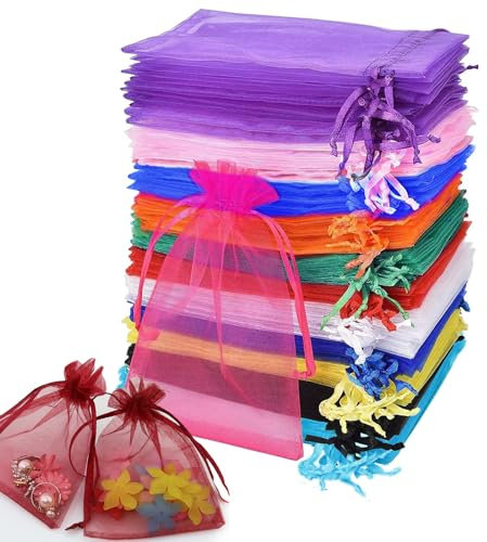 MUFEKUM 110 Stück Bunt Organzasäckchen, 10x15cm Geschenksäckchen Organzabeutel mit Kordelzug, Organza Beutel Geschenkbeutel Organza für Hochzeit, Bonbonsbeutel, Schmuckbeutel, Weihnachten (Bunt)