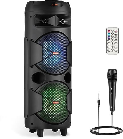 ZYMY Portable Bluetooth Speaker Loud Wireless 8'' Party Speaker with Microphone and Light, Portable PA System Support Kareoke Machine, Remote, FM, TWS, AUX, USB for Party Home Outdoor Black