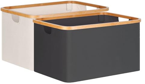 WOPPLXY Juego de 2 Canastas Ropa Sucia Plegables para la Colada, 38 x 26 x 20 cm, de Tela de Bambú, para Baño, Dormitorio (Gris y Beige)