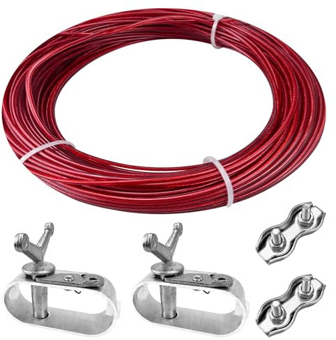 Tensor Cuerda Lona Piscina, Tensora de Cuerda de Alambre 40m con 2 Piezas Tensores para Alambre y 2 Piezas Clip de Cuerdas de Alambre, para Fijación de Cubierta de Piscina
