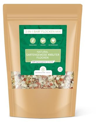 Barf Flocken Mix für Hunde – 100% Natürliche Gartengemüse und Kräuter, Getreidefrei, Unterstützt Verdauung und Gesundheit, 500g