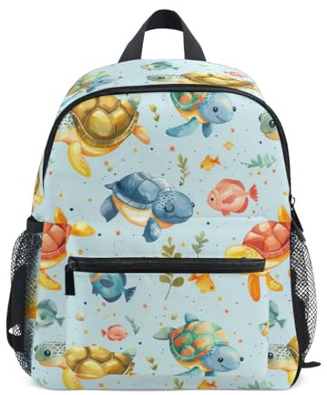 CHIFIGNO Sac à dos pour enfants pour filles et garçons, sac à dos d'école, sac à dos de maternelle pour enfants, Tortues de mer mignonnes de dessin animé - 3, Small