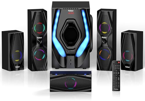 Bobtot Surround Sound Systems Sistema Home Cinema - Potenza di picco 1200 Watt Subwoofer 5.1/2.1 con cavo audio stereo forte altoparlante con ingresso HDMI ARC ottico AUX