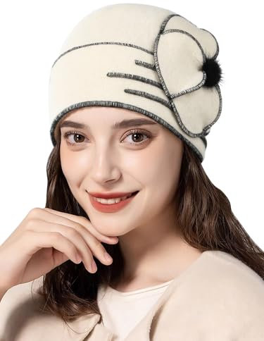 Superora Damen Hüte 100% Wolle Frauen Elegante Hut Winter Warm Berets Vintage Eimer Hut Blumen Bowler