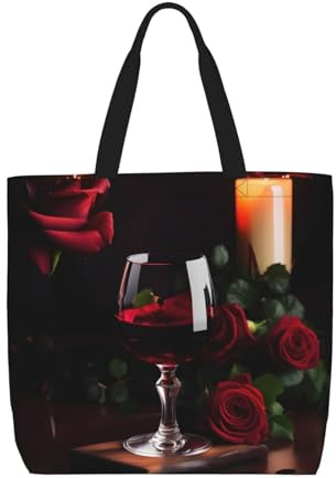 SDEGTHO Rödvin ros och ljus polyester tygväska för alla med innerfickor, laptopväska med dragkedja för arbetsresor.