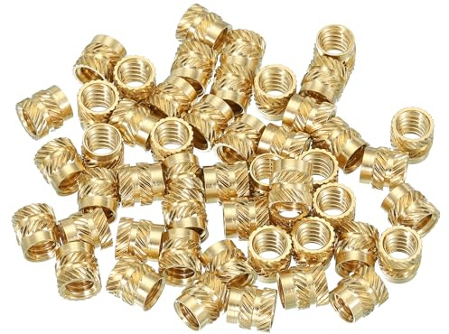 PATIKIL 50 Pcs Insertos Roscados 1/4-20x8x8mm Tuercas Roscadas Dorado | Hembra, Tuercas Moleteadas, Latón, Inserto Termofijado, Para Componentes De Plástico E Impresión 3D