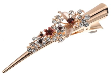Beavorty Lange Entenschnabel Haarspange mit Blumen und Strass Metall Haarklammer für Damen Braun für Festliche Frisuren und Täglichen Gebrauch