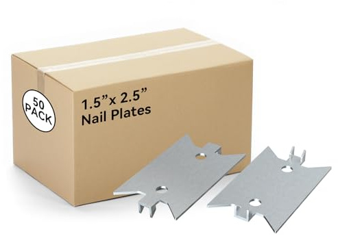 Demimy 3,8 cm x 6,3 cm stålnagelplatta för trädubbar, 19 Gauge säkerhetssköld med vassa spetsar, skyddar elektriska ledningar och VVS från nagelpunkteringar, zinkbelagd antikorrosion metallskydd (50
