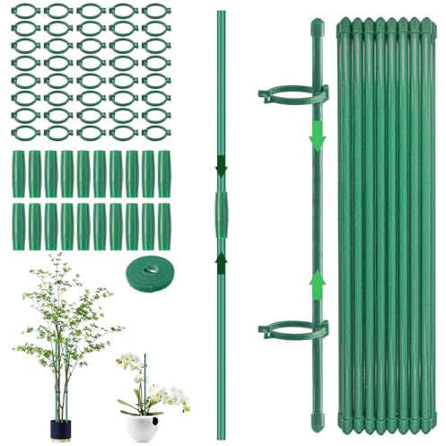 Hevysuo 20 Piezas Tutores para Plantas,30cm Estacas Plásticos per Orquídeas,Rosas,Plantas de Tomate,Estacas Ajustables con 40 Tapa Protectora,40 Mosquetones,1 Rollo de Velcro y 20 Conexión Tubos
