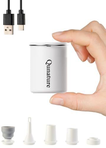 Qunature Mini Bomba de Aire Eléctrica 400 L/Min, 5 kPa Inflador Eléctrico con Batería 1500 mAh, 2 en 1 Magnética Recargable Ultraligero para Inflar y Desinflar Colchones Hinchables, Camping, Piscinas