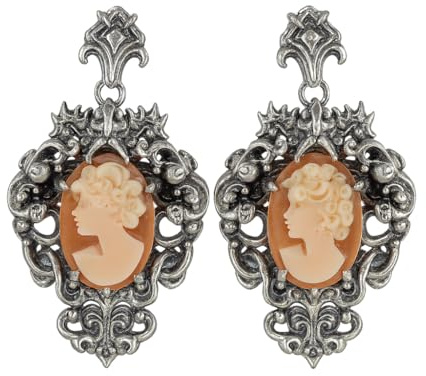 Handgjorda 925 silver snäckskal kaméörhängen │ elegant vintage ladyporträtt i barockram │europeisk gårdsstil