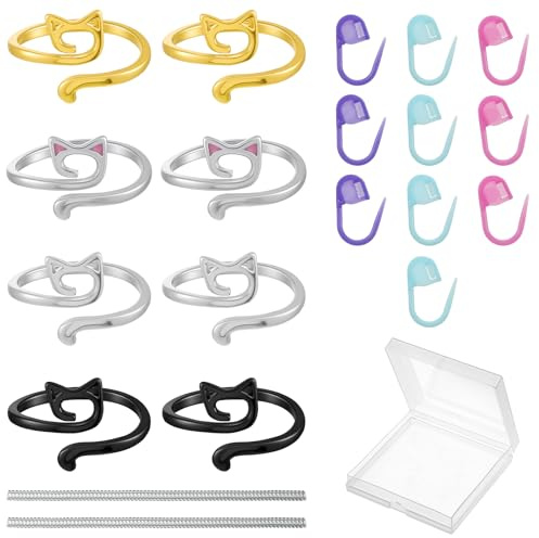8 Pcs Crochet Rings for Fingers UK, Adjustable Knitting Crochet Loop Ring with 10pcs Stitch Markers Yarn Rings for Finger Knitting Loop Accessories Tools