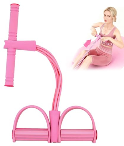 Bandas de resistencia para fitness - Banda elástica de 8 tubos para tobillos con pedal, ideal para ejercicios de estiramiento, para hombres y mujeres, con asa, cuerda para dominadas (rosa)