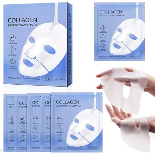 Overnight Collagen Mask - 6-pack koreanska ekologiska kollagenmasker för intensiv vård på natten, minskar fina linjer och rynkor, anti-aging mask