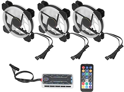 KIMISS Ventilador de Caja RGB de 3 Piezas de 120 mm: Ventiladores de Refrigeración Súper Silenciosos para PC para Juegos con Múltiples Modos de Luz, Control Remoto, Diseño Antivibración y