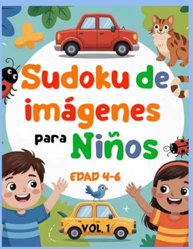 Sudoku de imágenes para niños Edad 4-6: 50 sencillos rompecabezas de 4x4 con animales, dinosaurios, insectos, coches y formas | Divertido libro de ... en edad preescolar y de jardín de infancia.