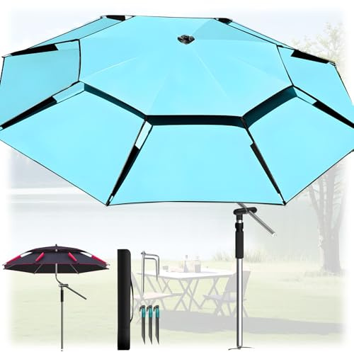 Sombrilla Playa Antiviento Sombrilla de Jardín Giratoria 360°, Paraguas Playa Plegable con Bolsa de Transporte Parasol de Terraza Exterior Protección UV, para Piscina Patio Mercado(Cian,2.60m)