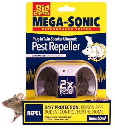 The Big Cheese Ultra Power – Mega-Sonic® Plug-In Twin-Speaker Pest Repeller - Professional Ultrasonic Technology Repels Mice & Rats Instantly - Indoor Electric Powered Plug-in – Pet-Friendly