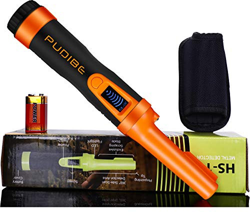 Hs10 Détecteur de métaux avec écran LCD entièrement étanche (trois modes) 360 ° avec étui de ceinture pour adultes et enfants Orange