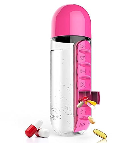 600ml 2 1 Water Bottle Pill Box Organiser Portable 7 Day Camping Weekly Pill Organiser